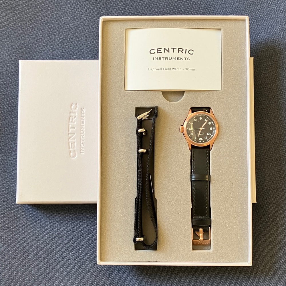 Centric Instruments Solar Field Watch, Rose Gold/Black, NWT